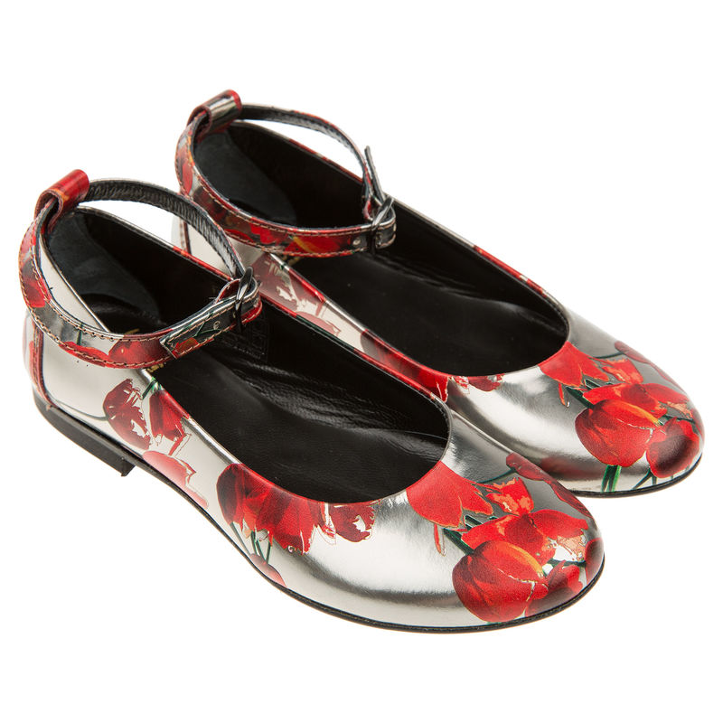Туфли серебристые с цветочным принтом