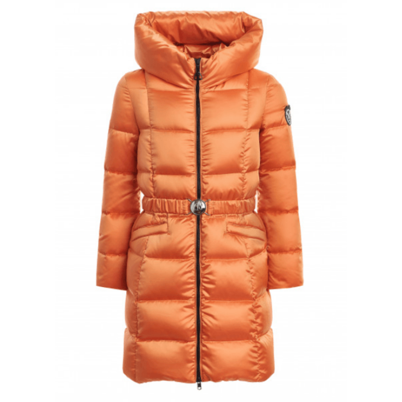 Пуховое пальто оранжевого цвета