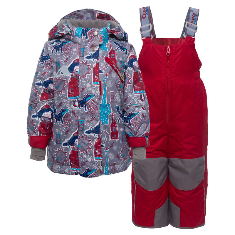 Комплект серо-красный: куртка и полукомбинезон
