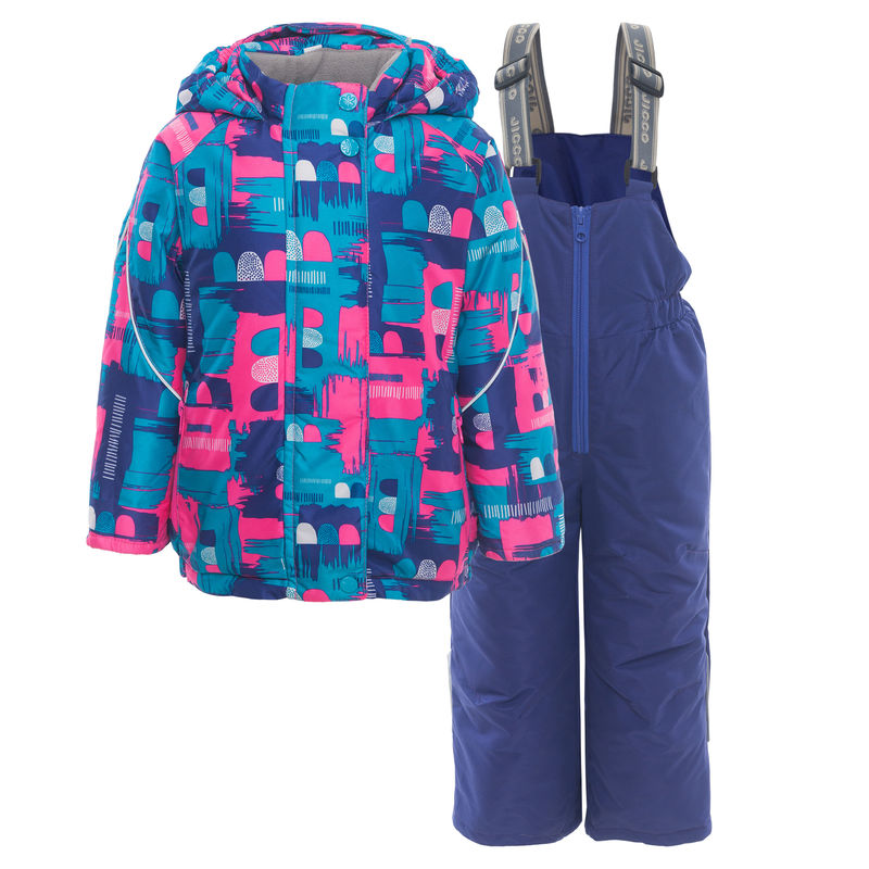 Комплект голубого цвета с розовым: куртка и полукомбинезон