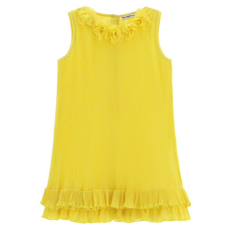 Платье плиссе лимонного цвета
